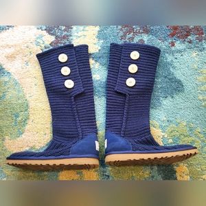 UGG Classic Cardy Blue Suede Knit Sheepskin Wool Style Womens Boots